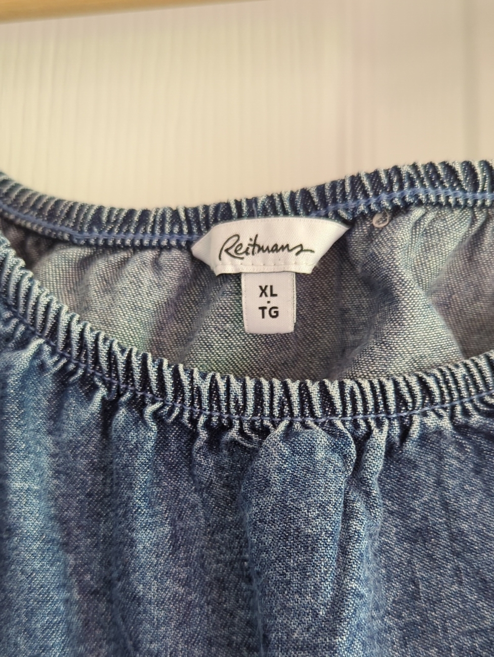 Cropped Denim Peasant Top - Medium Wash - Picture 2 of 4